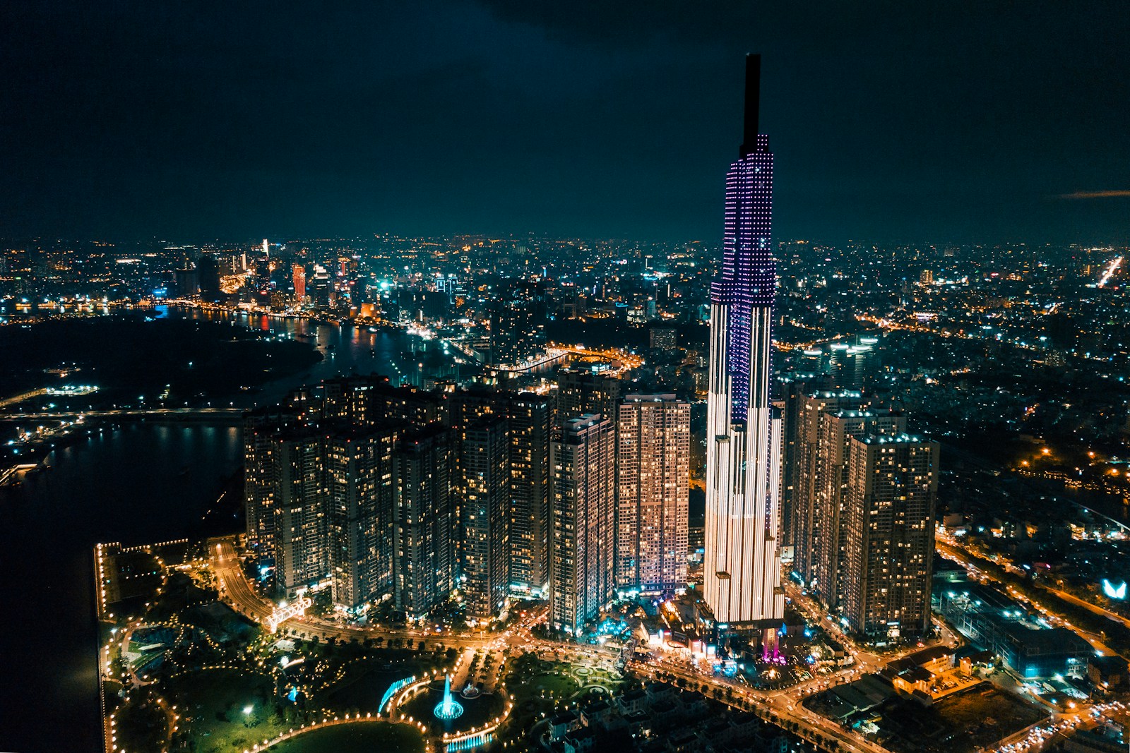 Ho Chi Minh City skyline at blue hour
